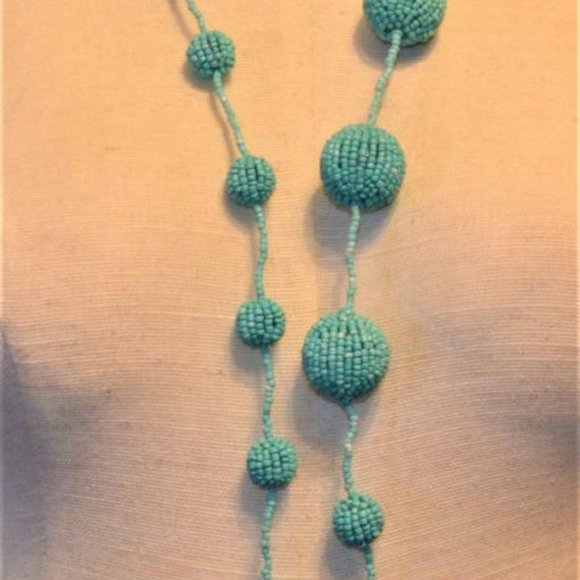 COLDWATER CREEK Spherical Silver tone Turquoise Glass Seed Beads 34" Nec… - Picture 5 of 5